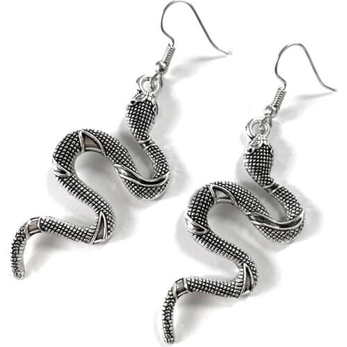 Vintage Silver Color Serpentine Snake Earrings for Women Cool Punk Animal Snake Earring Womens Hip Hop Punk Earrings Jewelry
