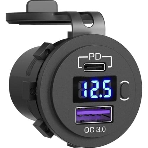 Waterproof 18W Type C PD Outlet Fast Charger With ON OFF Power Switch 12V 24V Quick Charge 3.0 USB SUV Car Charger