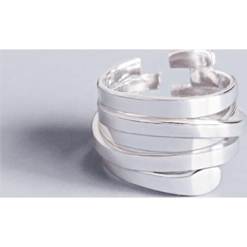 Sole Memory Temperament Creativity Multi-Layer Geometry Personality 925 Sterling Silver Female Resizable Opening Rings SRI388