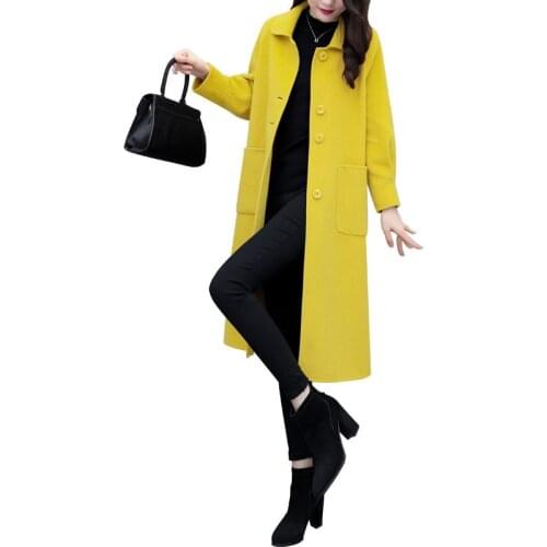 Women Woolen Coat 2021New Female Fall Winter Woole Jacket Femme Wind woolen Overcoat Long Female Windbreaker Plus Size B1386