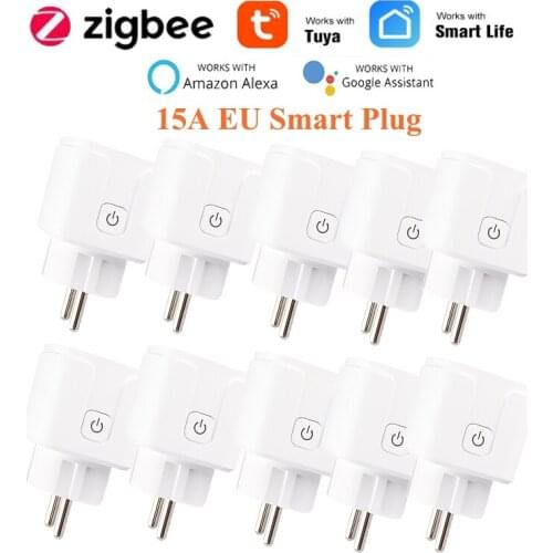 1/2/5/8PCS 15A ZigBee EU Smart Plug Wireless Timer Socket Outlet For Tuya Smart Life APP & Alexa Google Home Control
