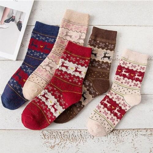 Hot sale! womens new year socks autumn-winter warm wool sock comfortable christmas animal sock for lady girls funny socks