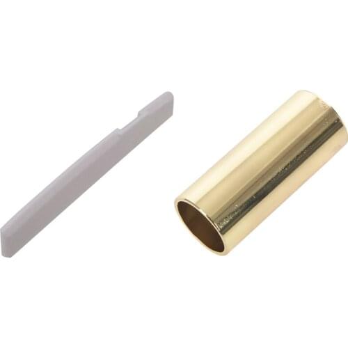 1 Pcs 72Mm Bone Saddle for 6 String Guitar & 1 Pcs Metal Electric Guitar Slide Bar Finger Cover, Gold