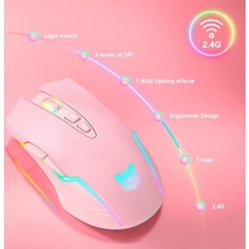 2.4GHz Wireless Mouse With USB Receiver Rechargeable 3600 DPI Mice For Computer Laptop PC ABS Gaming Mouse With RGB Light