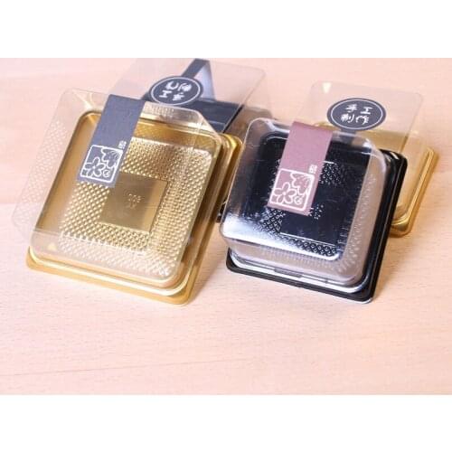 2100pcs/lot 80g moon cake trays moon cake packaging boxes gold black plastic bottom transparent cover Factory wholesale