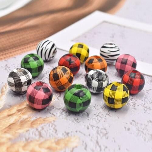 30Pcs Color Checkered Wooden Beads DIY Craft Supplies Sewing Garment Bracelets Jewelry Pendant Decor String Bead Chain Materials