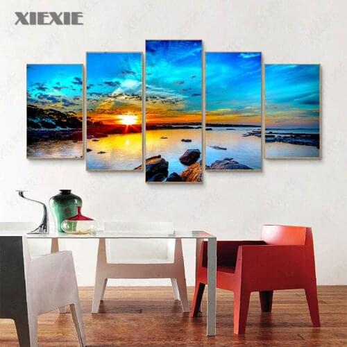 5Pcs/Set Nordic Modern Blue Sky Sunset Wall Art Canvas Painting Landscape Print Pictures For Living Room Art Decoration