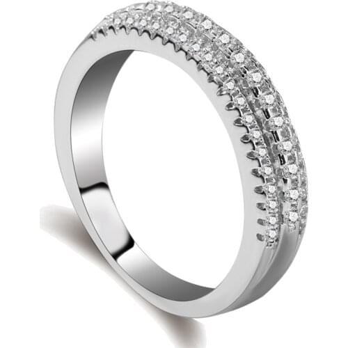 925 Sterling Silver 3 Row Diamond Wedding Female Rings for Women Simple Geometric Ring Sterling Silver Jewelry