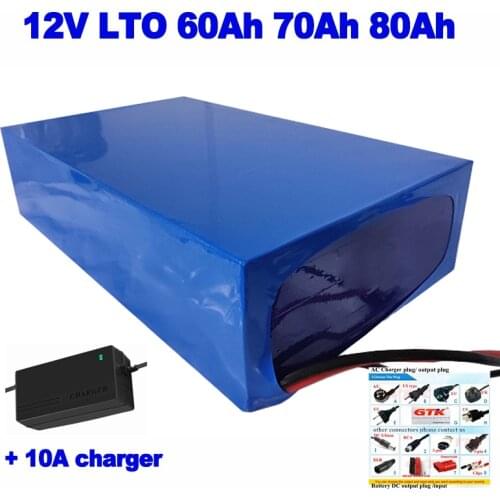 Factory price LTO 12V 60ah 70ah 80ah Lithium titanate battery pack for automobile engine start Caravan Marine yacht +10A charger
