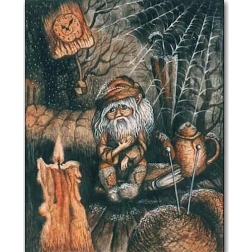 5D DIY Diamond Painting White beard land Grandpa Broom Cartoon Cross Stitch Embroidery home Decor gift