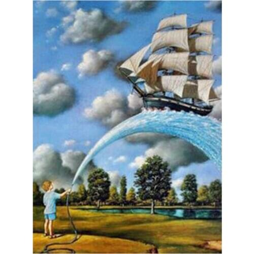 Diamond Painting Cross Stitch Rhinestone Decoration Crafts Home Decoration Sailing Boat Diamond Embroidered Square Round XN864