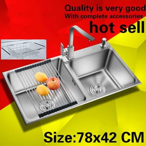 Free shipping Household standard kitchen manual sink double groove durable 304 food grade stainless steel hot sell 780x420 MM