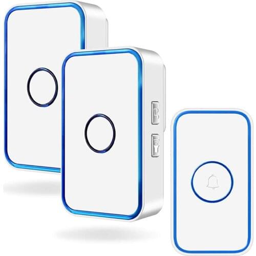 Wireless Doorbell,Waterproof Doorbell Chime Operating with 60 Melodies,5 Volume Levels & LED Flash,2 Receiver US Plug
