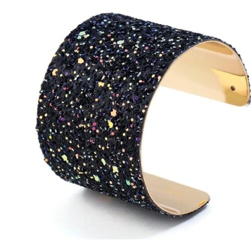 Flashy Sequins Wrapped Women`s Fashion Cuff Bangle