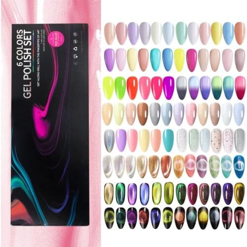BOZLIN Gel Nail Polish Kit Soak Off UV LED Semi Permanent Professional Salon Nail Art Design Manicure Varnish Wholesale Set Of 6