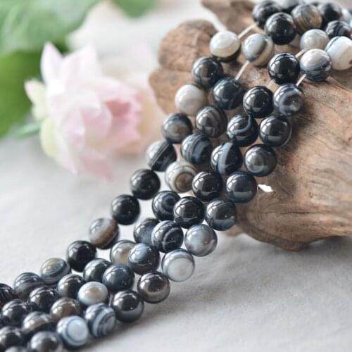 Joanlyn Grade AA Natural Black Eyes Agate Beads 6mm-12mm Smooth Polished Round 15 Inch Strand AG09