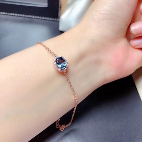 Natural London Topaz Women Chain Bracelets 925 Sterling Silver Real Blue Gemstones Fine Jewelry Gifts Top Quality 6*8MM Party