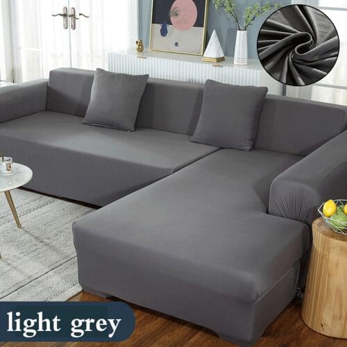 Solid Color Elastic Sofa Cover for L Shaped Sectional Corner Chaise Longue Sofa Stretch Couch Cover Slipcovers for Living Room