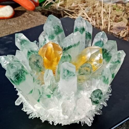 Dhxyzb 450-1200g Natural Green ghost Crystal Cluster Original Stone Healing Reiki orange Crystals Minerals Specimen home decor