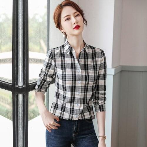 Long Sleeve Elegant Plaid Women Blouses Shirts Long Sleeve Spring Fall Ladies Blouse OL Styles Work Wear Tops Clothes Plus Size