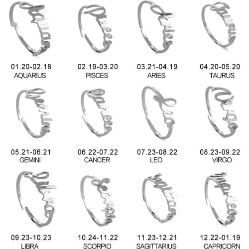 Cazador Minimalist Leo Libra Aries Zodiac Women Rings Stainless Steel Gemini Virgo Pisces Scorpio Sagittarius Ring Birthday Gift