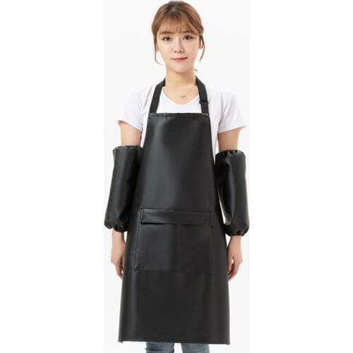 Pu soft leather apron custom logo printing waterproof and oil-proof kitchen household work clothes restaurant waistband women ap