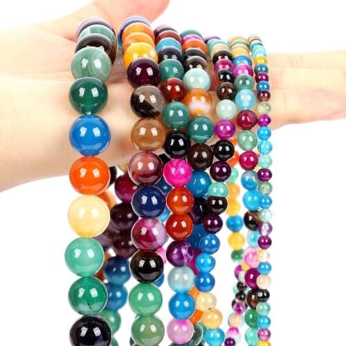 Smooth Multicolor Stripe Agates Onyx Natural Stone Beads Round Spacer Loose Bead For Jewelry Making DIY Bracelets 4/6/8/10/12MM