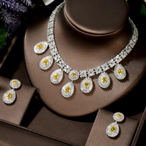 HIBRIDE Brand Charm Gorgeous Cubic Zircon White Gold Color New Crystal Earrings Necklace Set For Women Bride Jewelry Gift N-1455