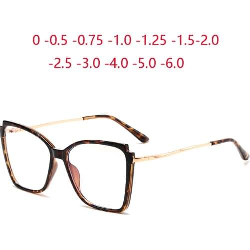 Leopard Frame Oversized Myopia Lens Prescription Spectacles Frame Women Cat Eye Short-sight Eyewear Diopter 0 -0.5 -0.75 To -6.0