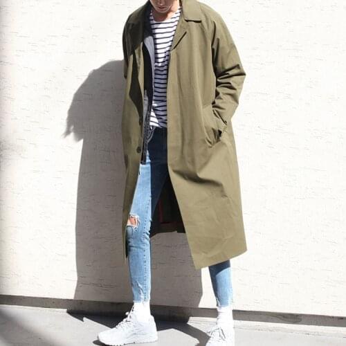 Fashion Solid color Outerwear Overcoat Vintage men loose windbreaker chaqueta hombre Men Korea Style Long Trench coat man X9104