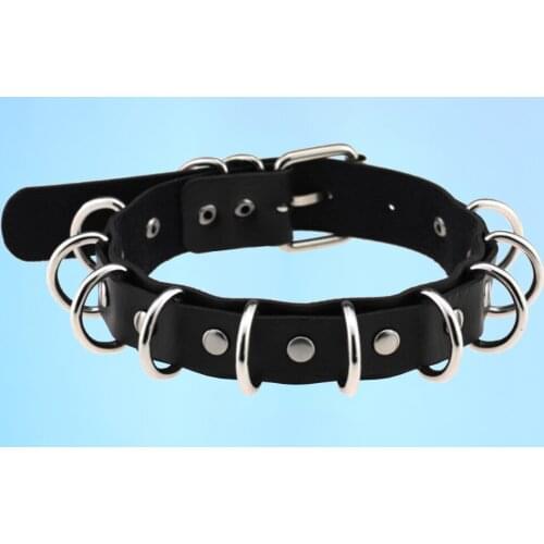 Fashionable personality accessories exaggerated punk double leather necklace metal multi round belt buckle collar collar