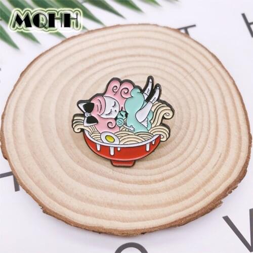 Cartoon Cute Bowl Egg Noodle Sleeping Dream Princess Enamel Brooch Sweet Alloy Badge Clothes Bag Pin Accessories Jewelry Gift