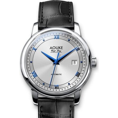 Mens automatic watches,men dress watch AOUKE man luxury business wristwatch waterproof mechanical montre homme leather strap