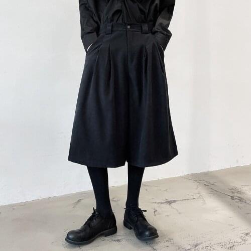 Men Casual Loose Calf-length Skirt Pant Male Japan Streetwear Black Punk Gohic Wide Leg Harem Pants