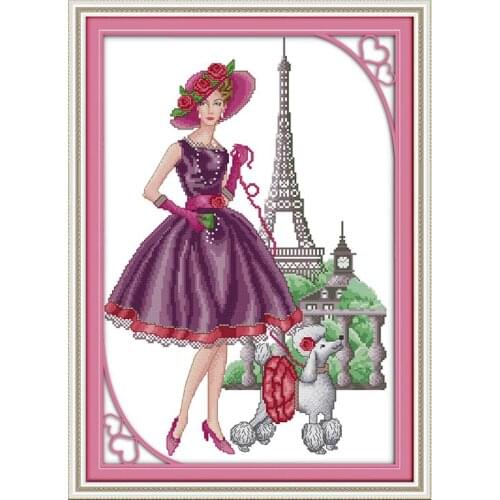 Joy Sunday Character Pattern Little Girl with Goose Printed Canvas Cross Stitch Kit DMC 14CT Fabric Home Decoration Kit gift kit