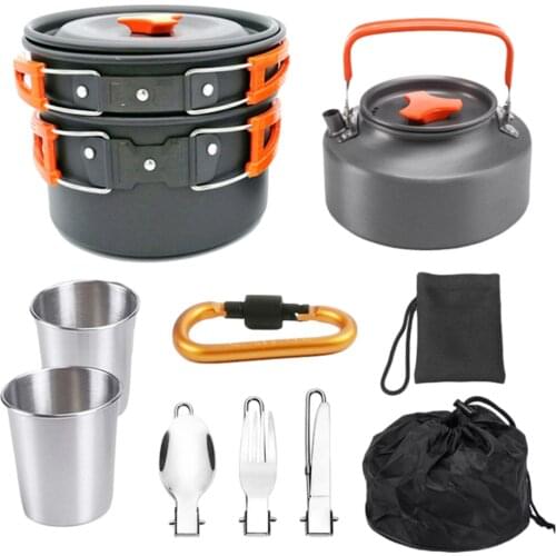 Ultra-light Aluminum Alloy Camping Cookware Set Utensils Outdoor Cooking Teapot Picnic Tableware Kettle Pot Frying Pan