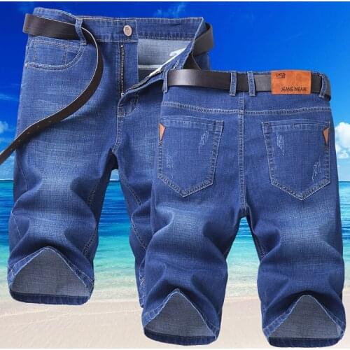2021 Summer New MenS Denim Shorts Business Casual Loose Straight-Leg Stretch Jeans Male Fashion Brand Cowboy Cropped Trousers