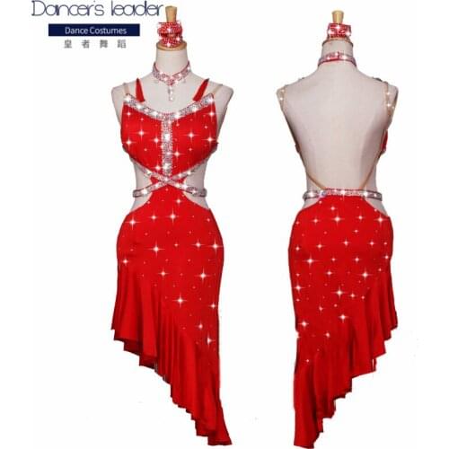 New Latin Dance Dress Competition Dress Costumes Skirt Latin Cha cha Rumba Performing Dress Sparkly Rhinestones Adult Customize