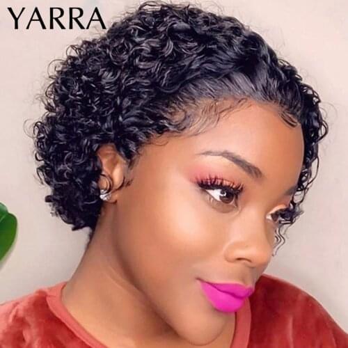 Pixie Cut Short Curly Wig Human Hair Lace Front 13x1 Lace Peruvian Water Wave Short Wigs For Black Women Cool For Summer Yarra
