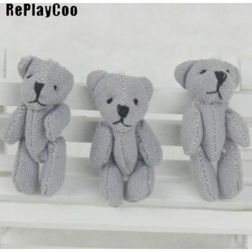 100PCS/LOT Joint Ted Bear Plush Toy Stuffed Animal Gray Doll Teddy Bears Stuffed 4.5cm Pendant Kids Toys Wedding Gifts GMR039