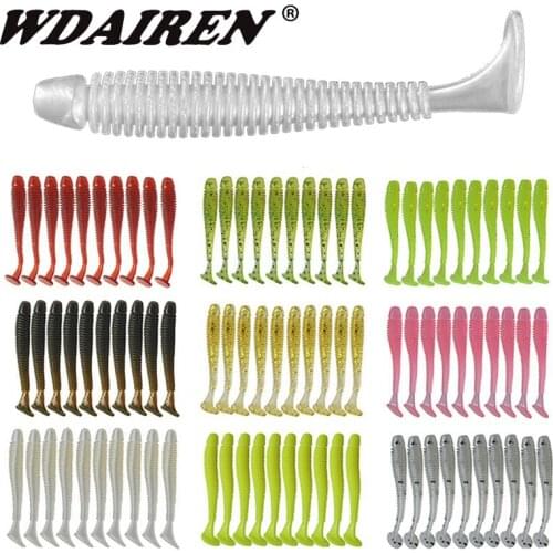 20pcs/Lot Fishing Worms Soft Lures 4.8cm 0.8g Silicone Artificial Bait Jig Wobblers With Spiral T Tail Swimbaits Carp Bass Pesca