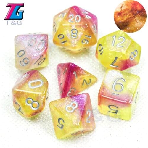 Hot Sale RPG DND Game Universe Galaxy Digital Dice Set of D4-D20 with Bag Shinny Effectt Cool for Boardgame Party Gift