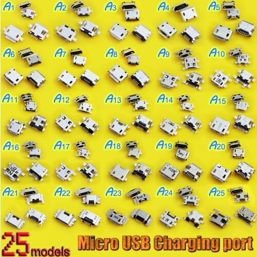 25Models charging port mini micro usb connector jack 7pin 5 pin socket b female V8 plug for HTC for ZTE for Motorola for Google