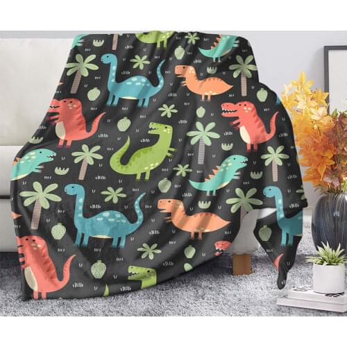 Upetstory Cartoon Dinosaur Print Throw Blankets Luxury Decorative Fleece Blanket for Bed Couch Warm Quilt Custom Image Logo