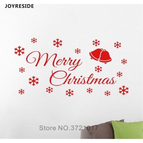 JOYRESIDE Merry Christmas Wall Christmas Bells Sticker Snowflakes Decals Vinyl Bedroom Living room Interior Home Art Mural A1412