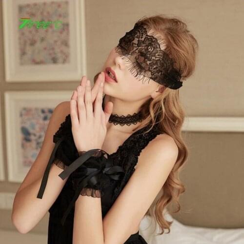 Sexy Mask Blinder Black Lace Hollow Blindfold Flower Wristband Sex accessories Slave Restraint Adult Game Party Queen Mask