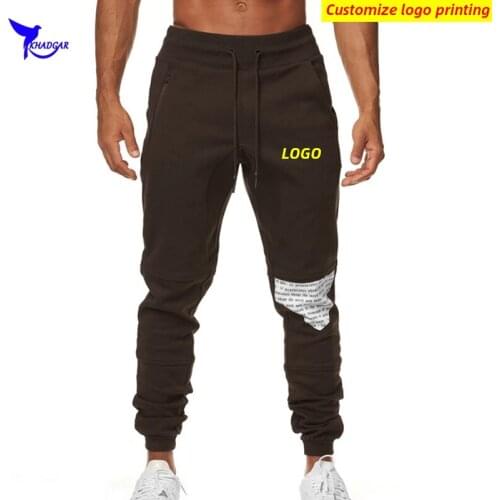 Custom LOGO Fake Broken Patchwork Cotton Jogging Pants Men Running Bottoms GYM Fitness Trousers Bodybuilding Workout Sportswear