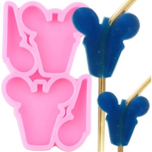 Disney Cupcake Mickey Cup Silicone Straw Topper Mold Mouse Head Candy Epoxy Resin Molds Chocolate Fondant Cake Decorating Tools