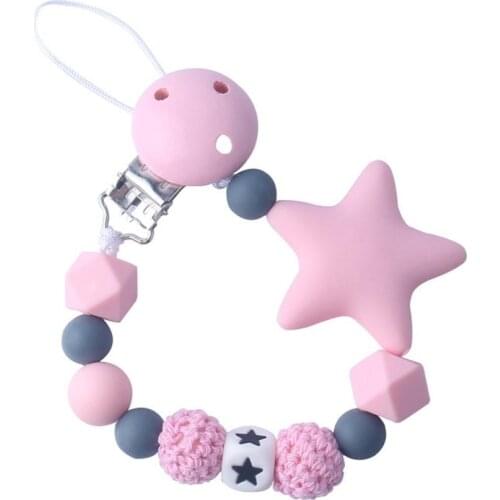 Silicone Pacifier Clip Safety Eco-friendly Newborn Baby Teething Toys Baby Pacifier Chain Food Grade Silicone Star Feeding Chain