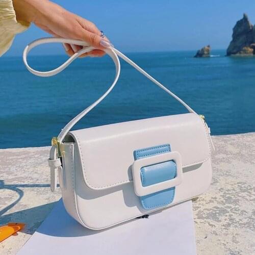 Contrast color Square Underarm Crossbody bag 2021 Summer New PU Leather Womens Designer Handbag Small Shoulder Messenger Bag